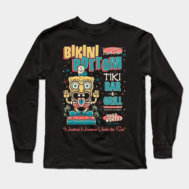 Bikini Bottom Tiki Bar - Vintage Surf - Hawaii Island Vacation Long Sleeve T-Shirt by Nemons